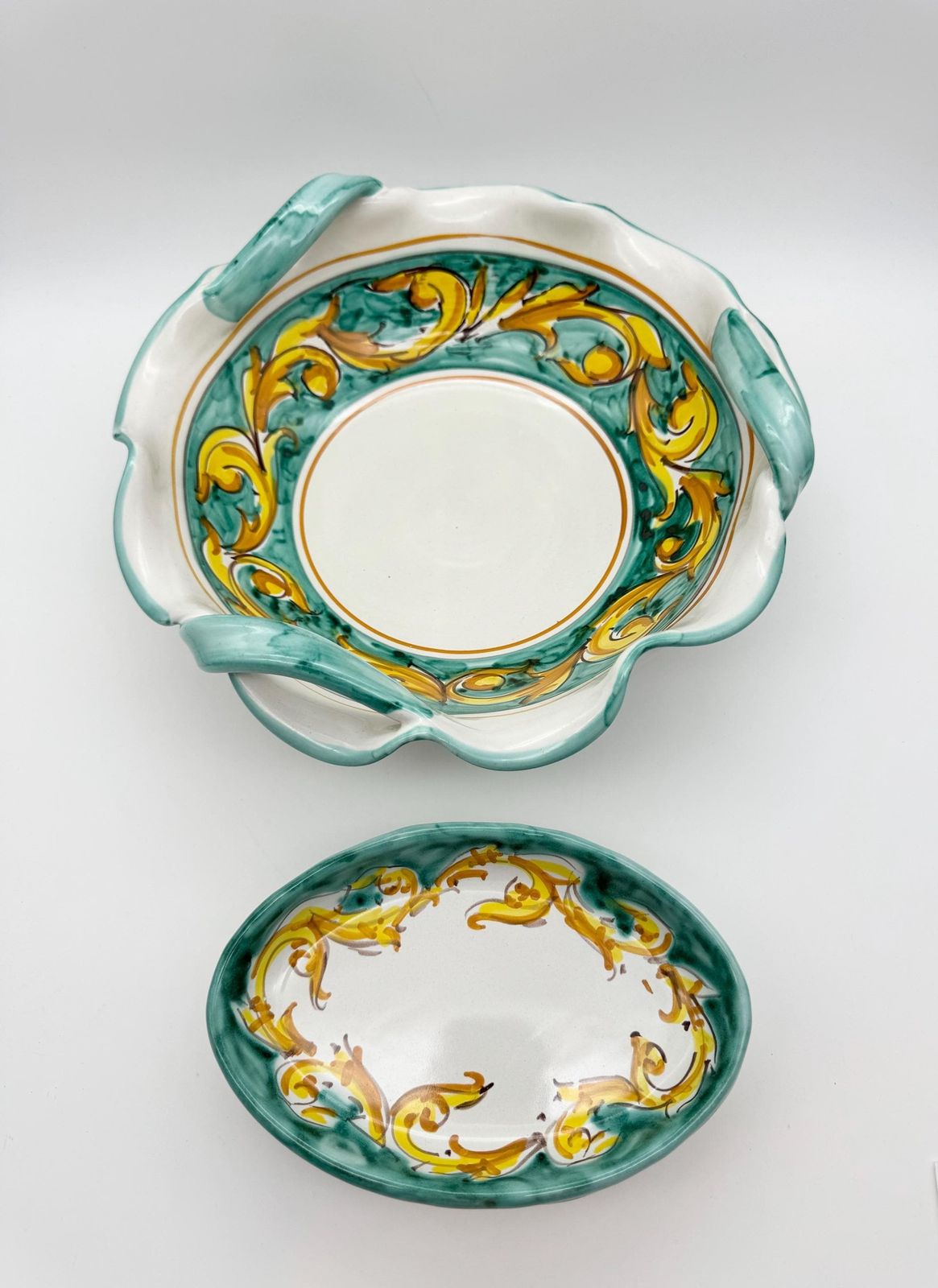 Italian Hand Painted Ceramic Bowl Set, Mediterranean Decor, Large Bowl With Plates photo furniture