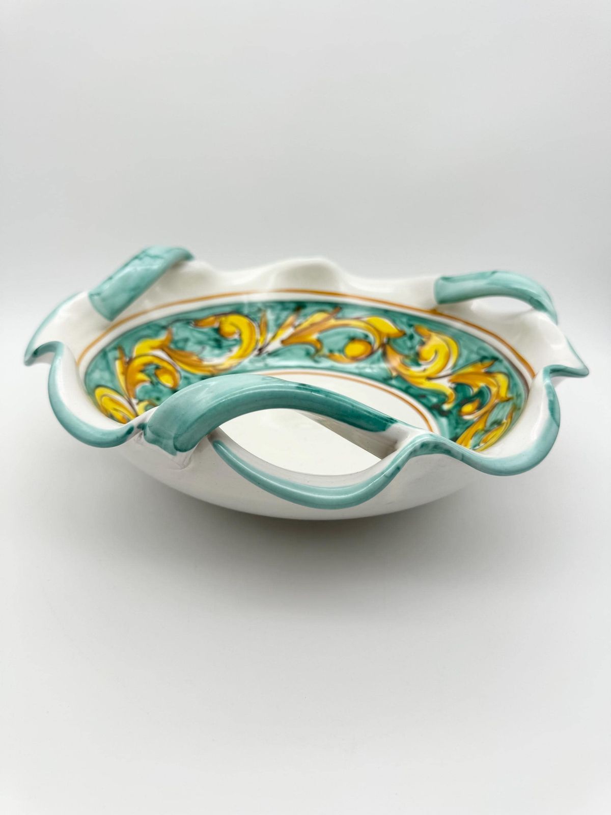 Italian Hand Painted Ceramic Bowl Set, Mediterranean Decor, Large Bowl With Plates photo for sale