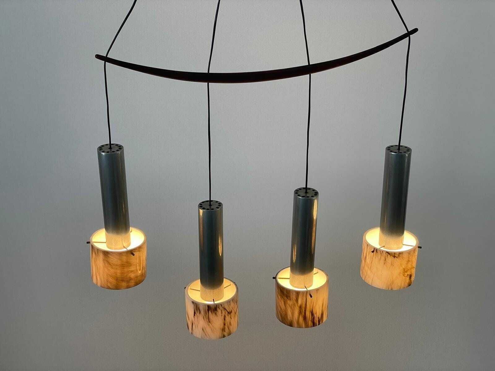 Italian Rare Plexiglass And Metal Four Shade Chandelier With Teak Details, 1960s, Italy photo 2394.0