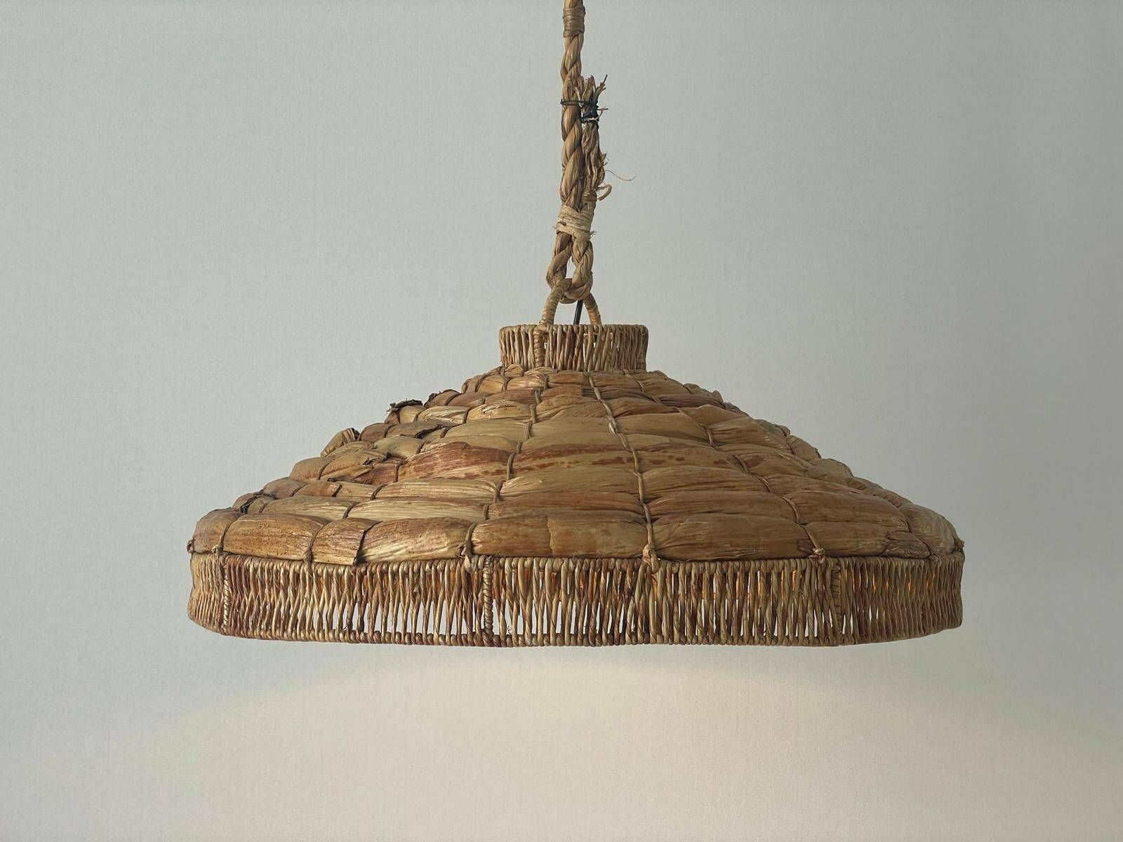 Beautiful Bamboo And Straw Xxl Pendant Lamp, 1960s, Germany