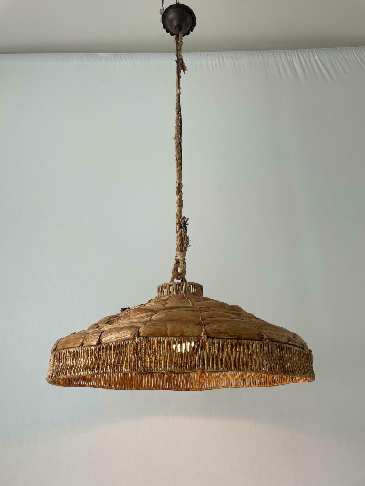 Beautiful Bamboo And Straw Xxl Pendant Lamp, 1960s, Germany photo for sale