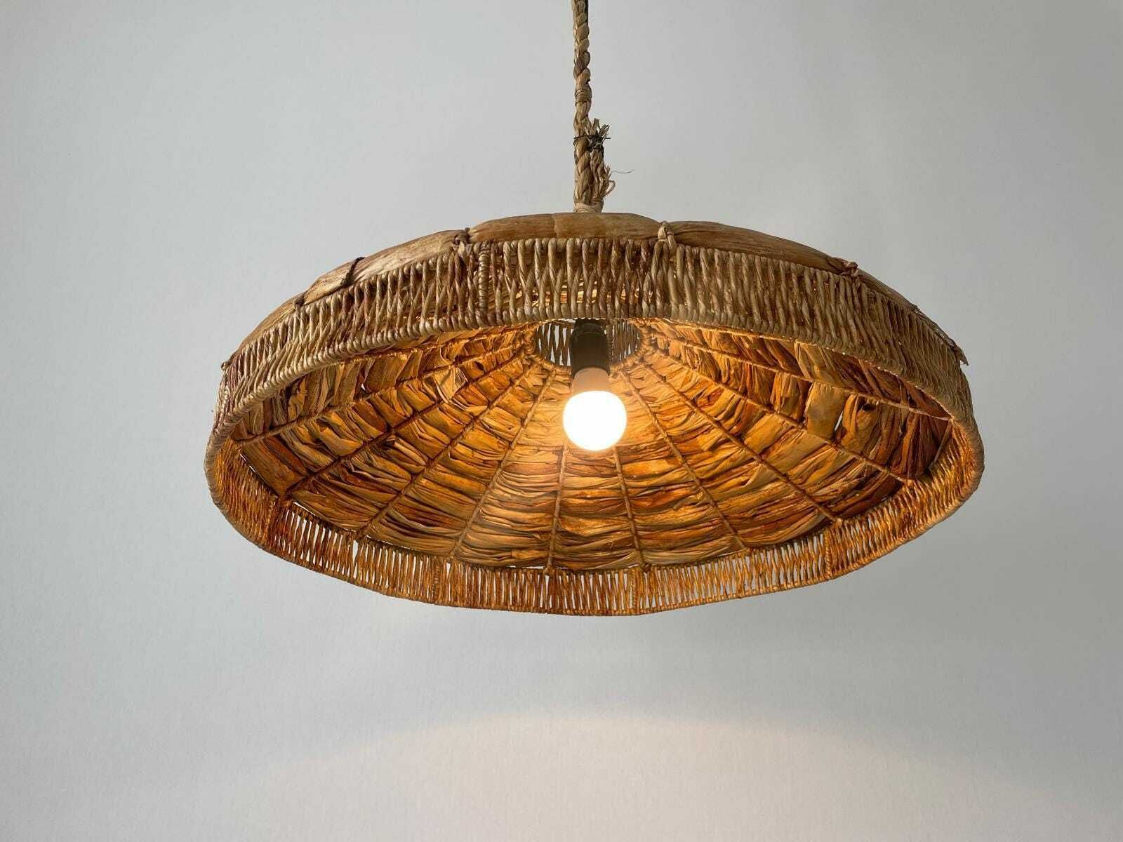 Beautiful Bamboo And Straw Xxl Pendant Lamp, 1960s, Germany photo vinterior