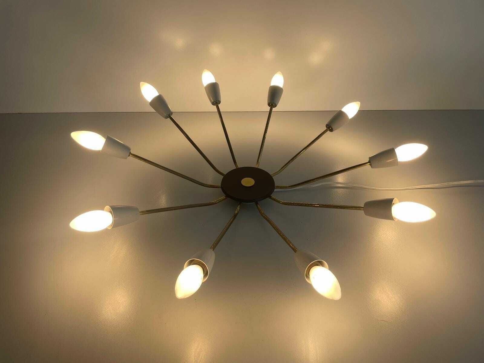 Mid Century Gray Metal And Brass Body 10 Armed Sputnik Ceiling Lamp, 1950s, Germany photo furniture