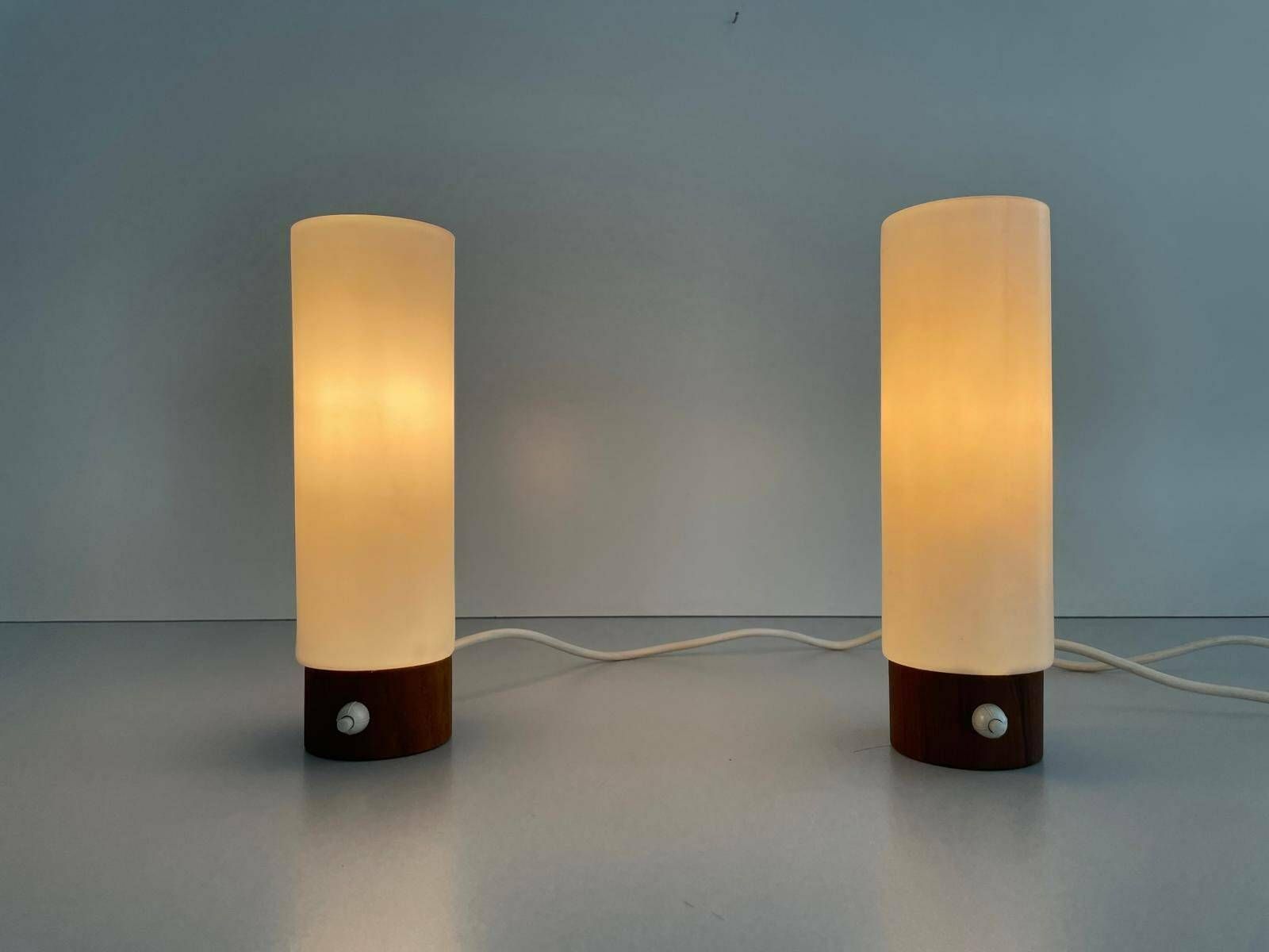 Plexiglass And Wood Pair Of Bedside Lamps, Germany, 1960s photo 463.0