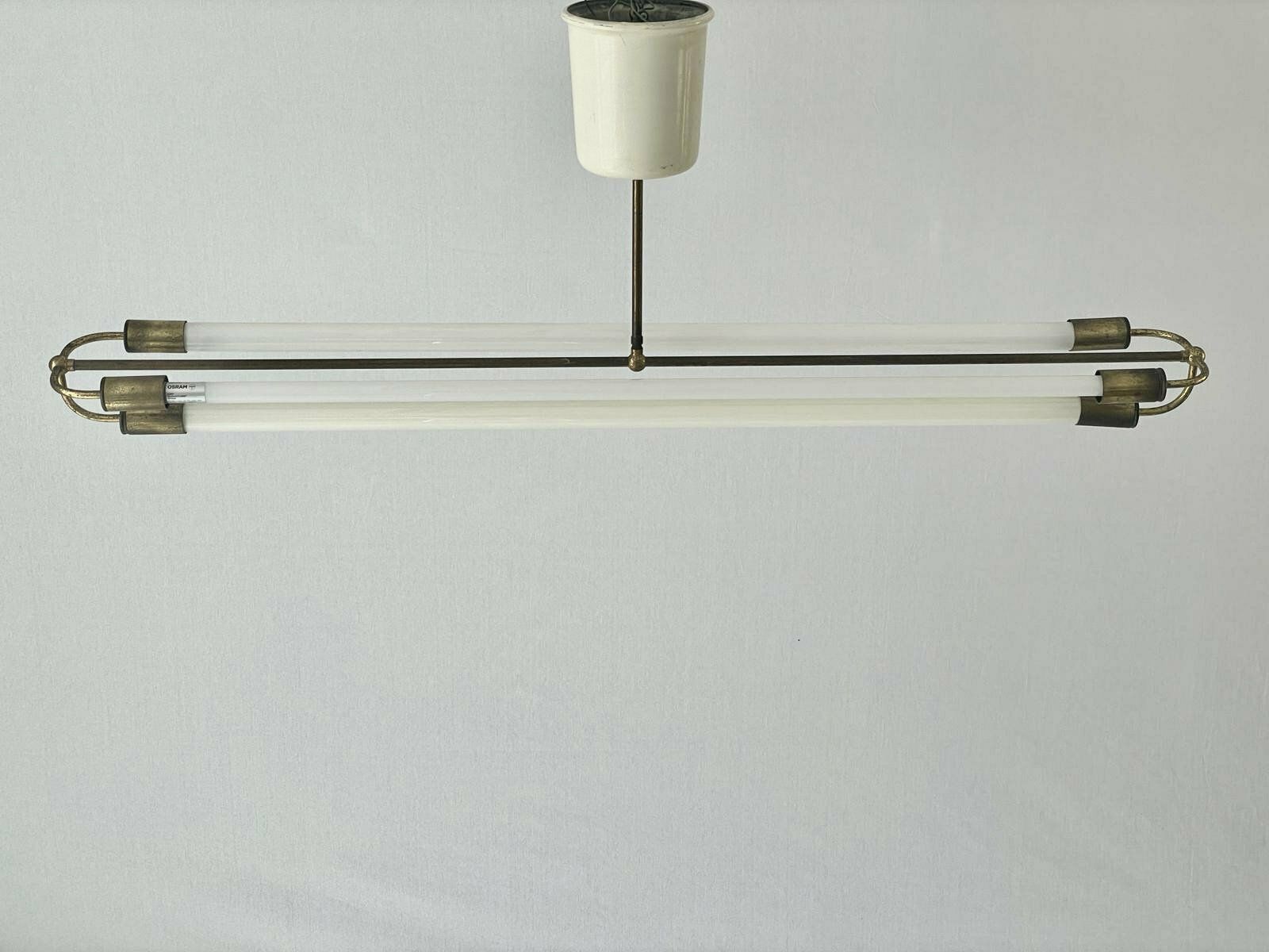 Art Deco Brass Industrial Ceiling Lamp By Kaiser & Co. With 3 Fluorescent Tubes, 1930s, Germany photo furniture