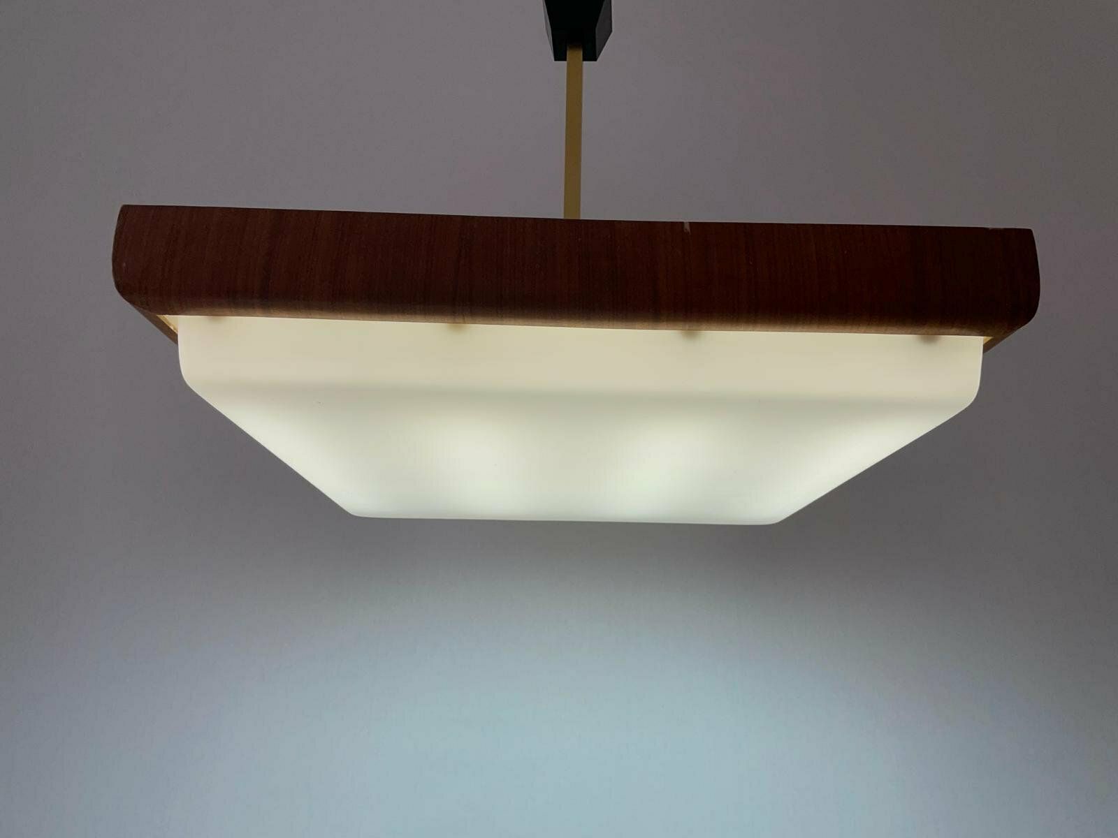 Mid Century Modern Xxl Billiard Ceiling Lamp In Wood And Plexi, 40s/50s, Italy photo Lighting