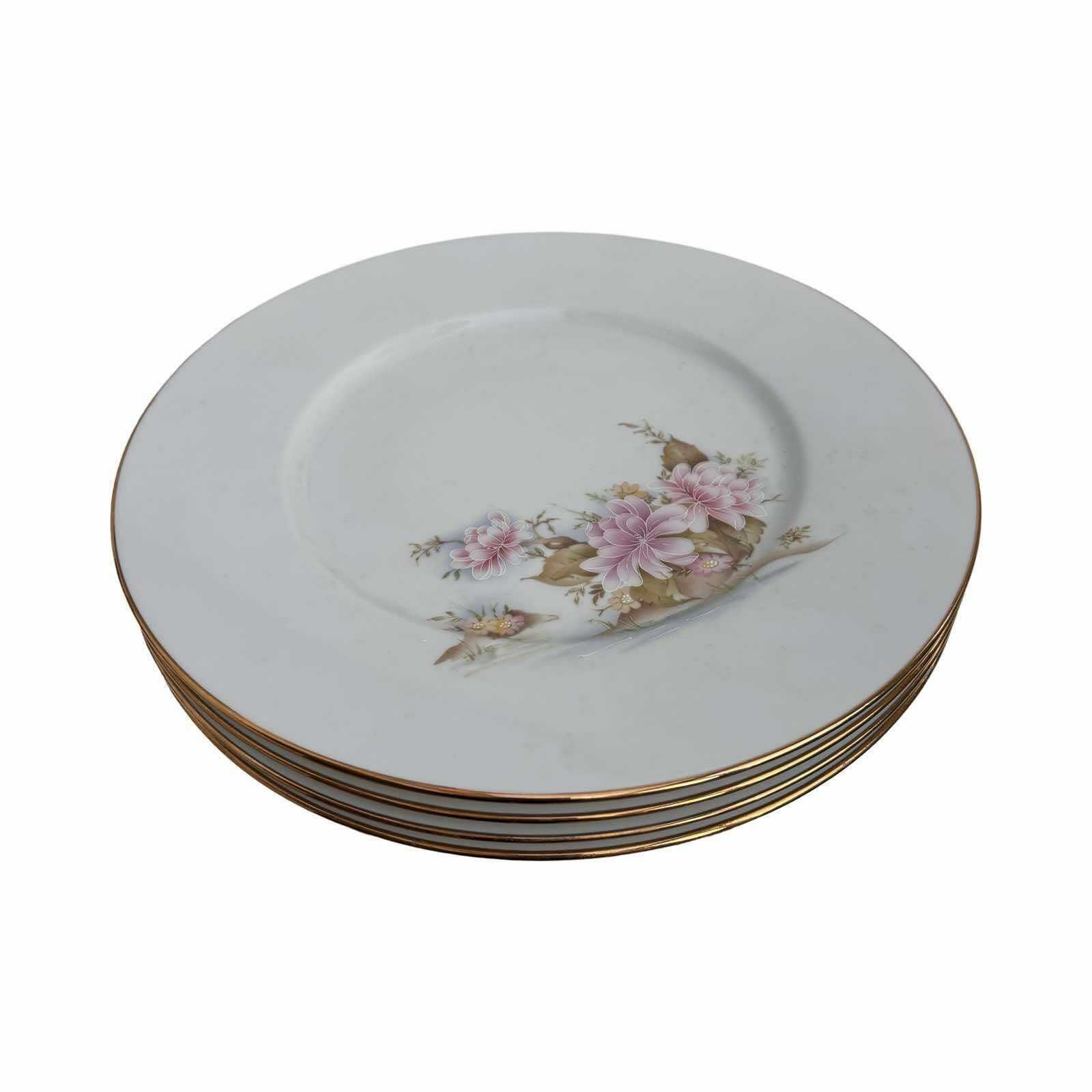 Set 4 Large Presentation Plates Porcelain Limoges Jb De Saint Eloi Romantic Service Pink Flowers Golden Rim 1950s Mid Century French Gift photo 254.0