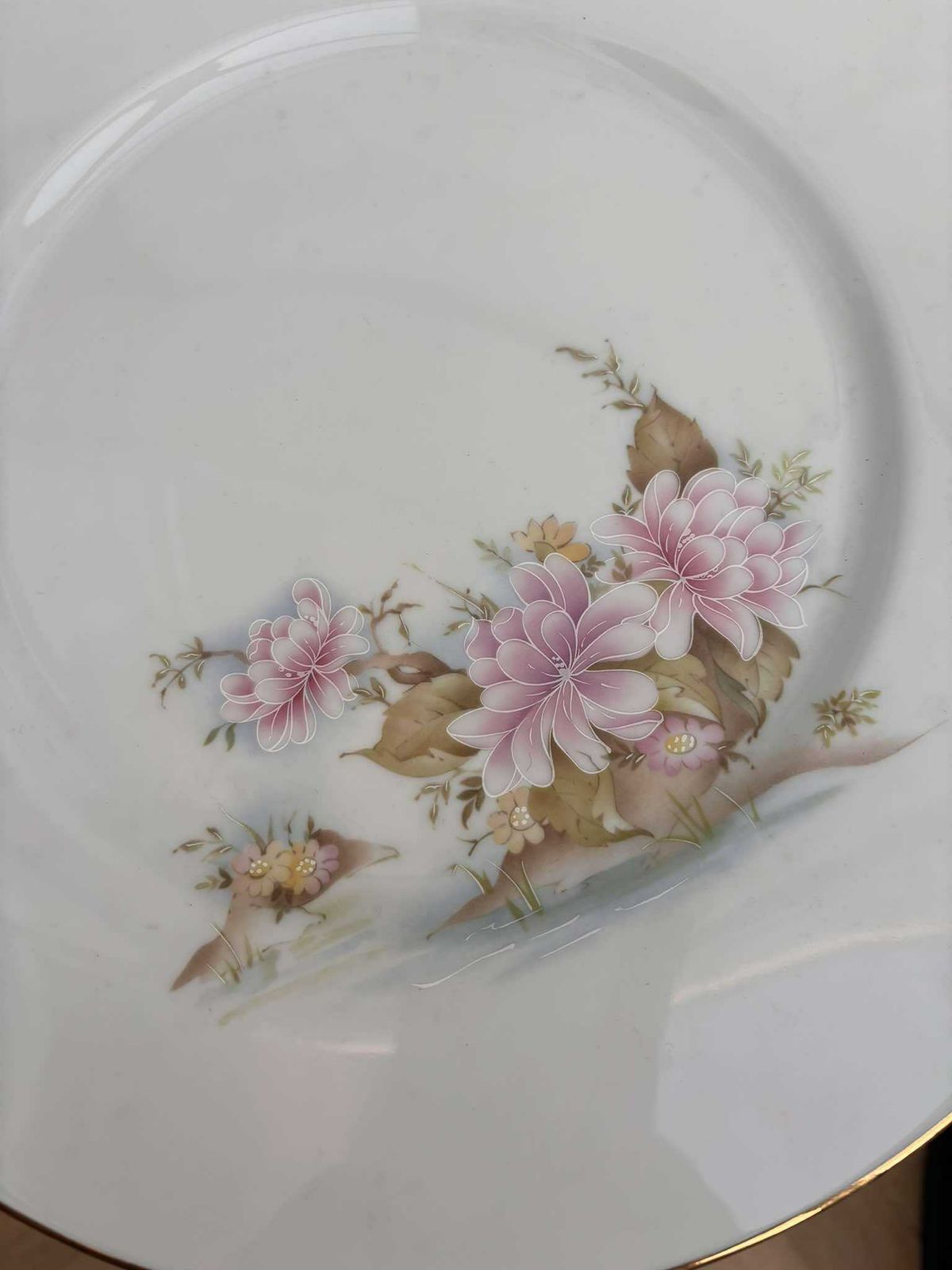 Set 4 Large Presentation Plates Porcelain Limoges Jb De Saint Eloi Romantic Service Pink Flowers Golden Rim 1950s Mid Century French Gift photo vinterior