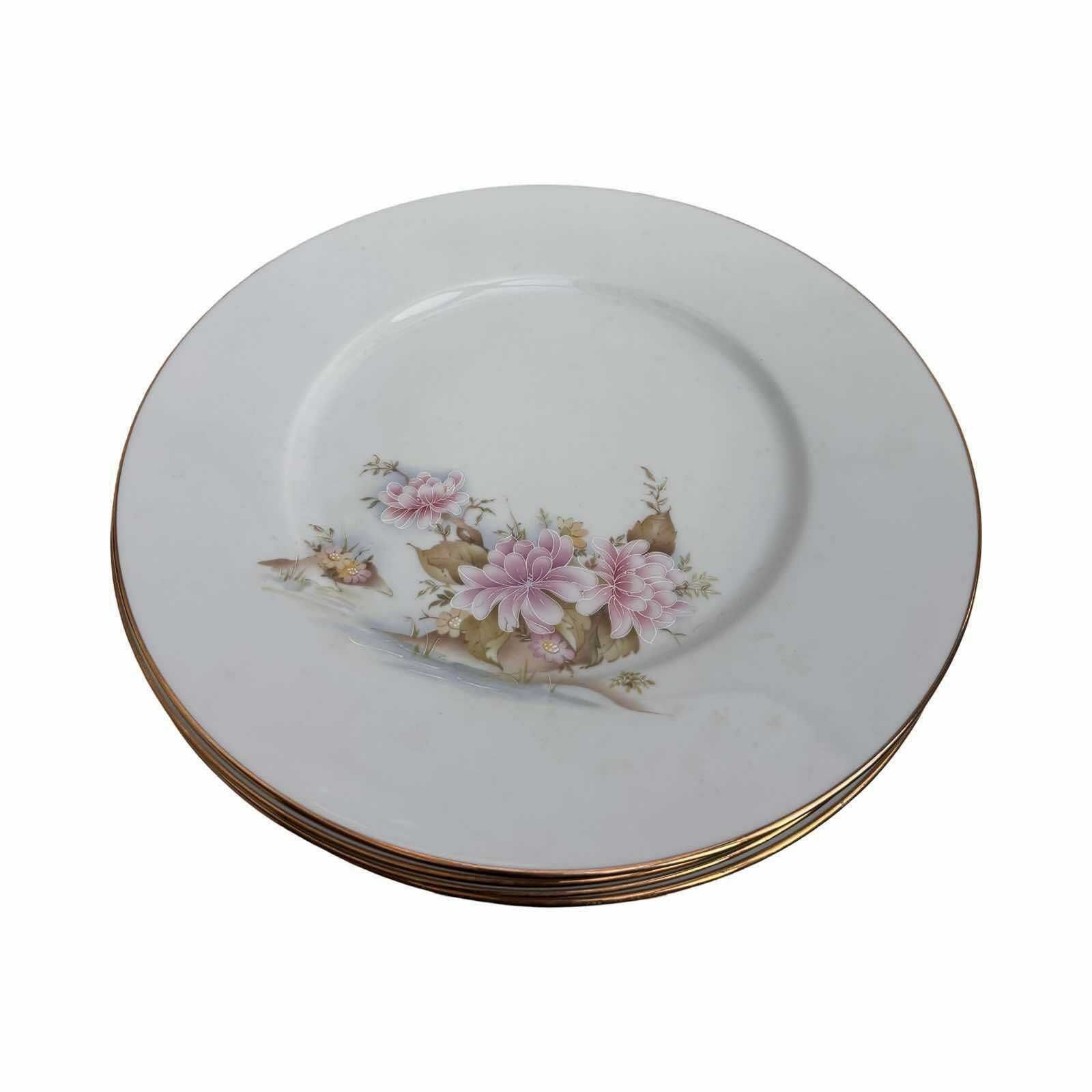 photo furniture Set 4 Large Presentation Plates Porcelain Limoges Jb De Saint Eloi Romantic Service Pink Flowers Golden Rim 1950s Mid Century French Gift