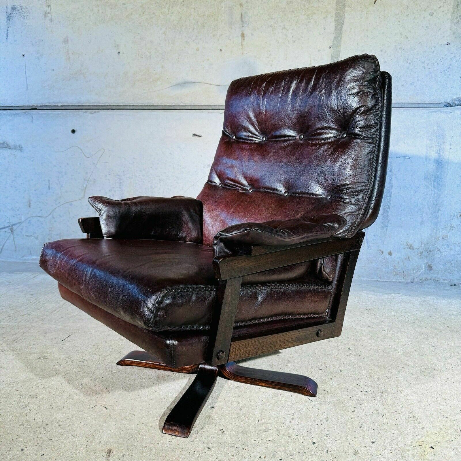 Furniture 1 Of 2 Beautiful 70s Vintage Danish Chestnut Leather Swivel Chair photo