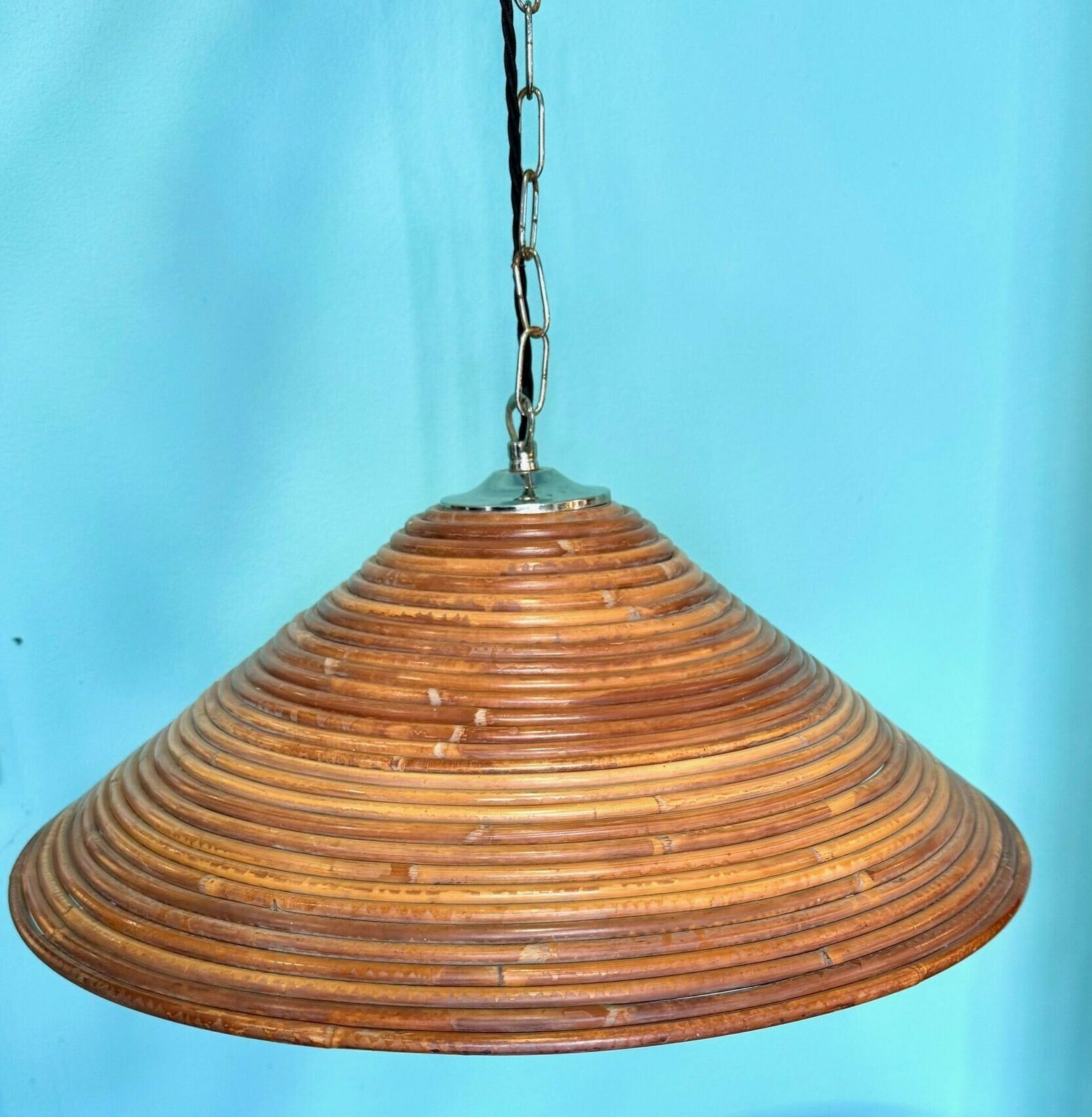 An Italian 1970s Pencil Reed Bamboo And Chrome Ceiling Lights photo 575.0