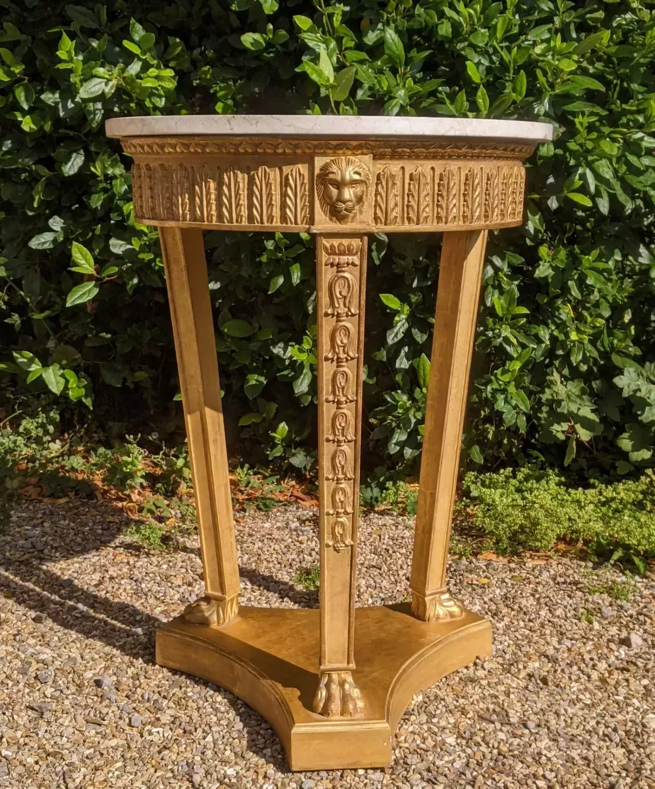 Early 20th Century Regency Gilt Wood Marble Top Circular Table photo furniture