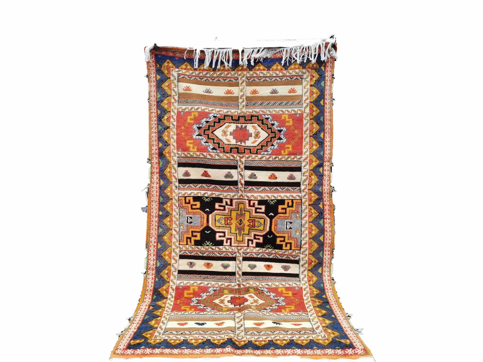 No Custom Fee/ Traditional Handmade Moroccan Berber Rug /Colourful Natural Dyes Camel Wool Carpet 8.5x4.5 Ft/ 260x140cm photo Textiles