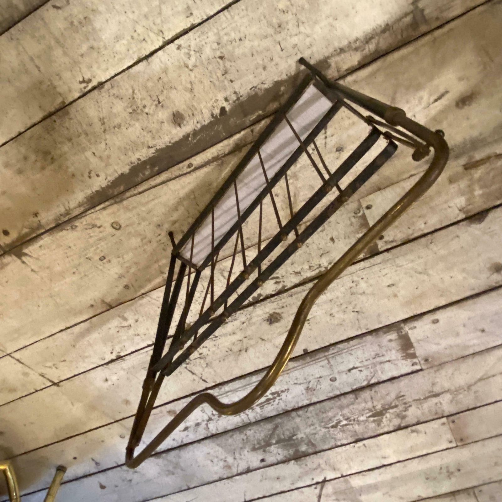 1950s Mid Century Modern Black Painted Iron And Brass Italian Magazine Rack photo buy