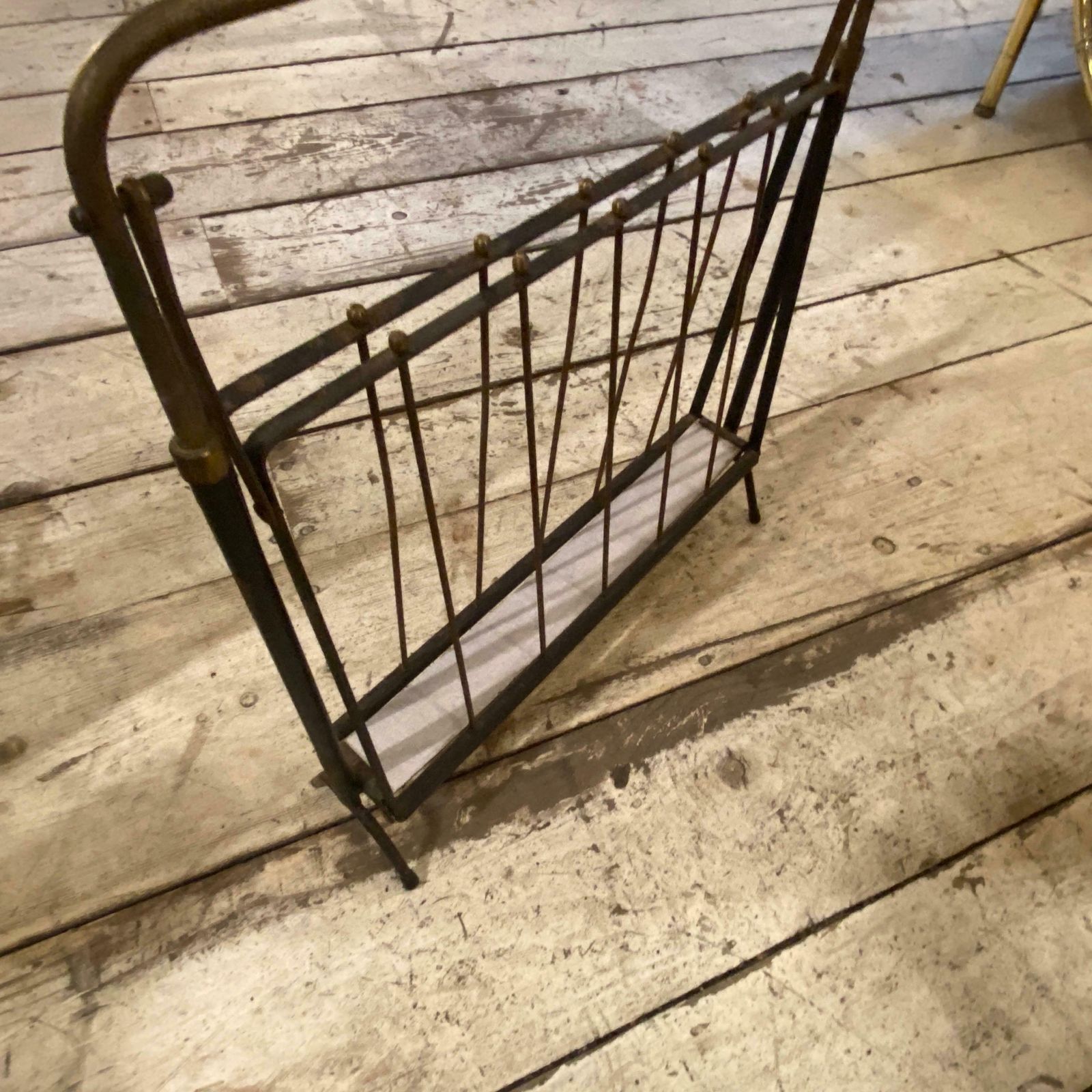 photo furniture 1950s Mid Century Modern Black Painted Iron And Brass Italian Magazine Rack