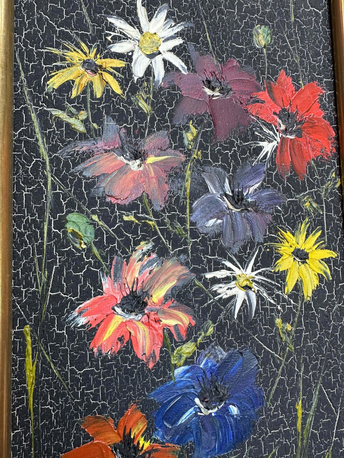 French Mid Century Floral Oil Painting 1965 Signed & Framed photo furniture