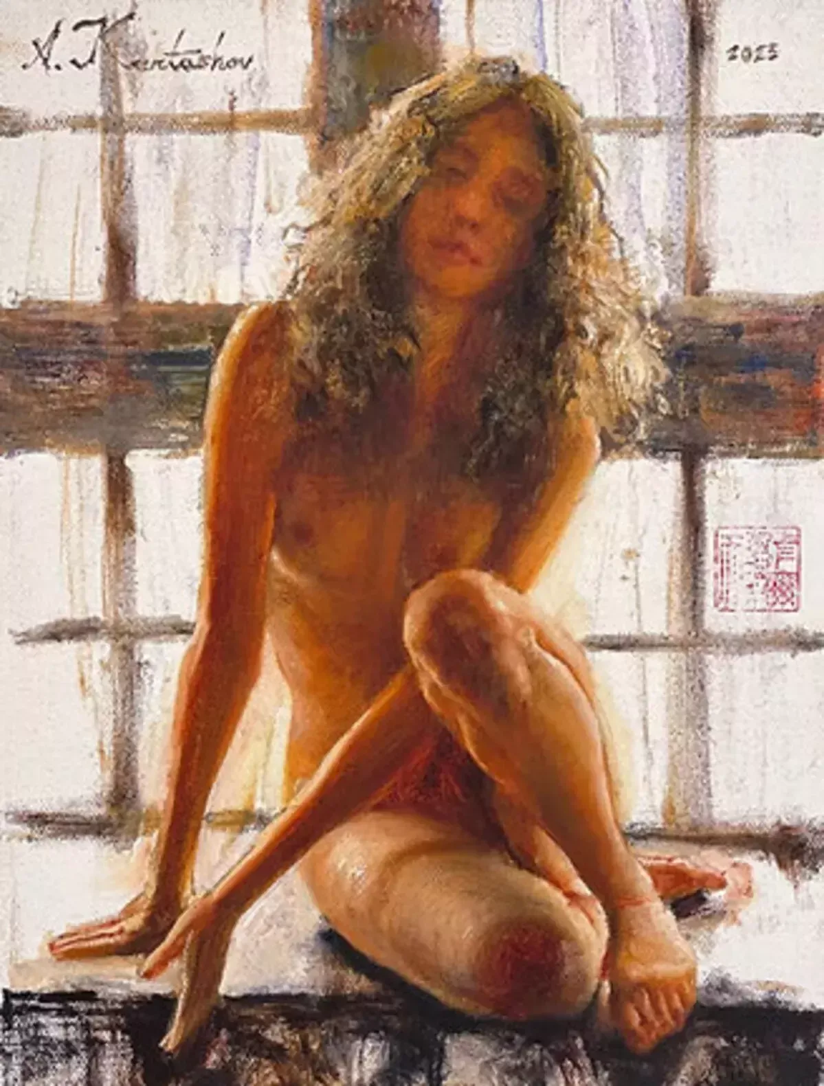 Giclée Print On Canvas, Nude In The Front Of The Window, 2023, By Kartashov Andrey, Russia, 21st Century. 1 Of 50 Limited Prints.