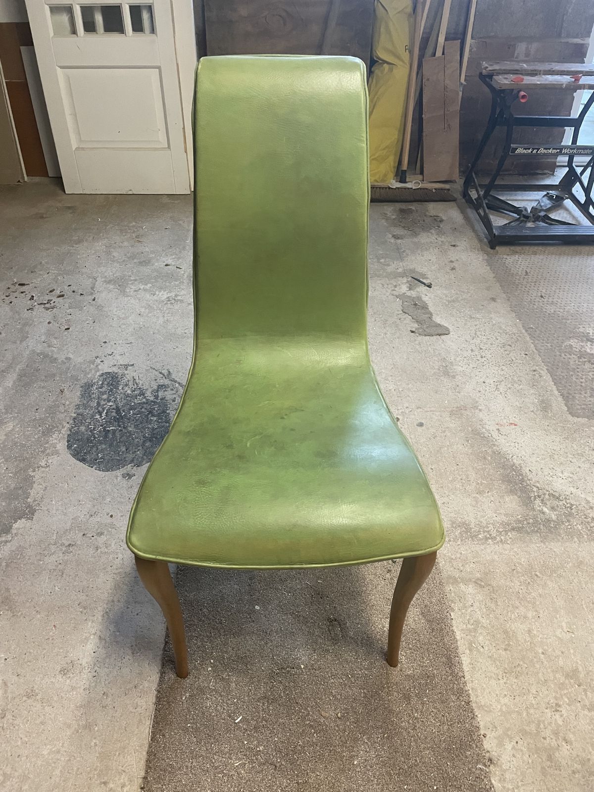Mid Century Green Leather Dining Chairs,Set Of Six