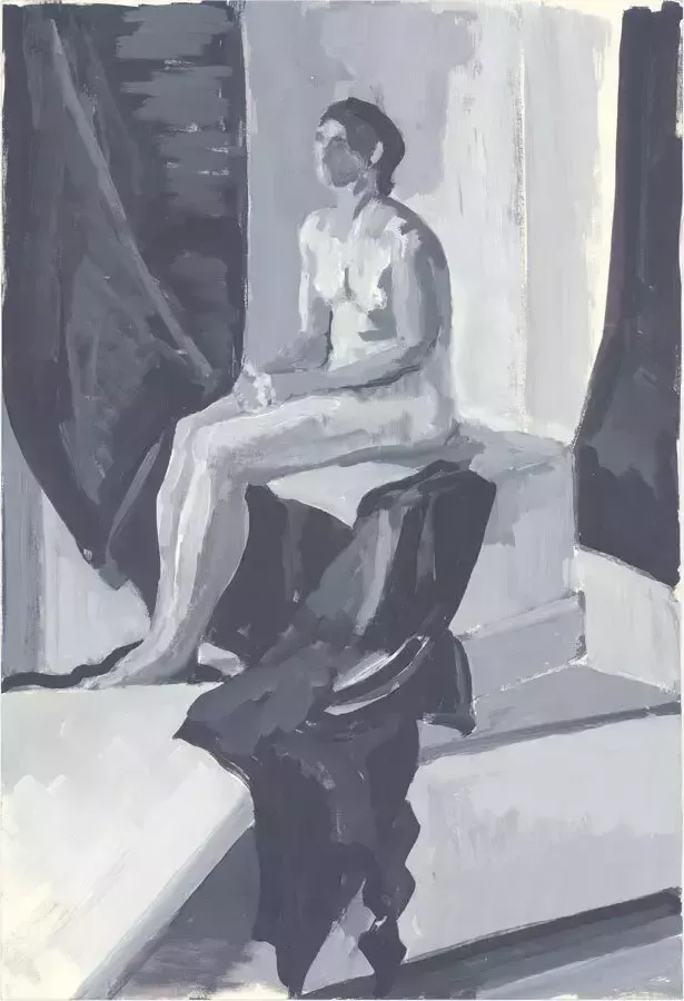 Joyce Moore   Mid 20th Century Acrylic, Seated Female Nude photo furniture