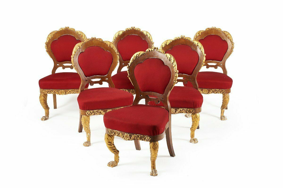 Rare Suite Of 20 + 2 Gilded Wood Chairs, 19th Century