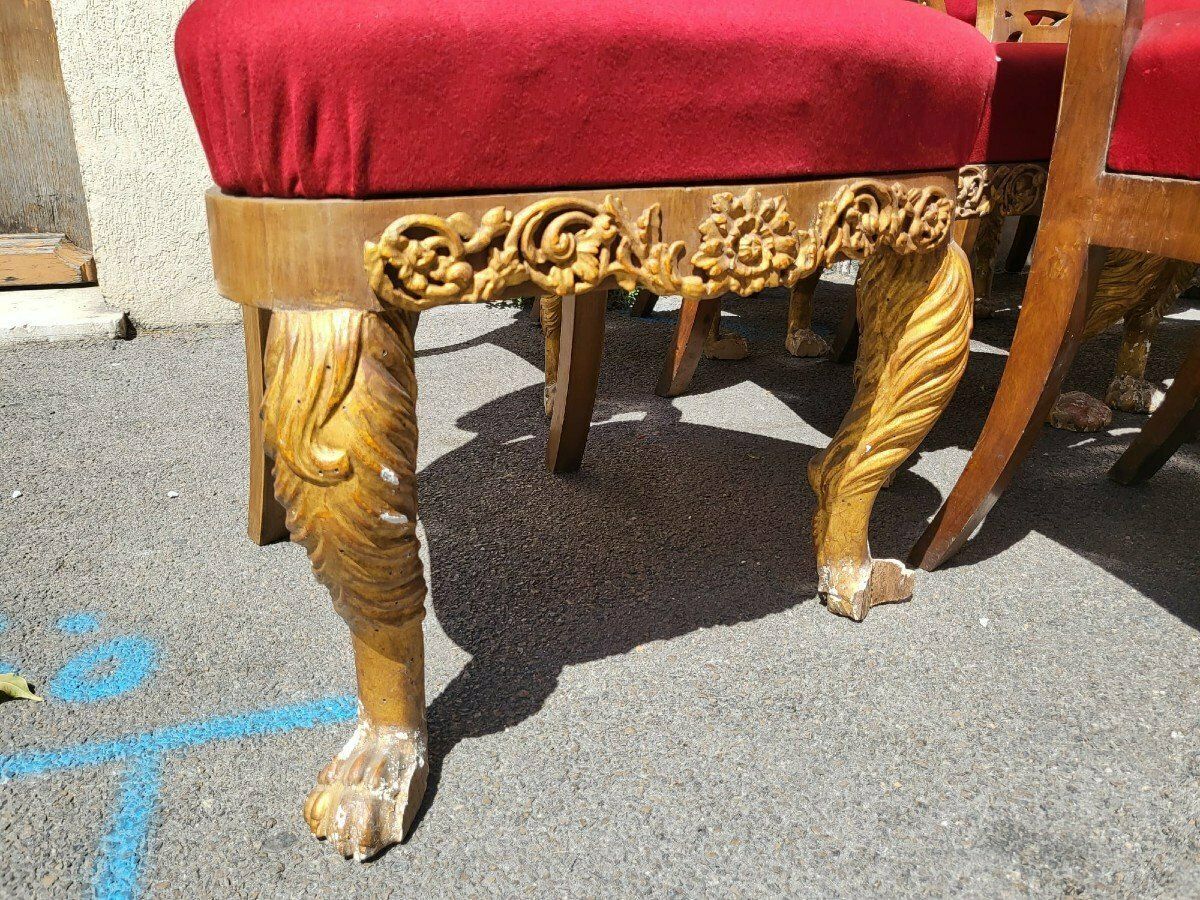 Rare Suite Of 20 + 2 Gilded Wood Chairs, 19th Century photo 4800.0
