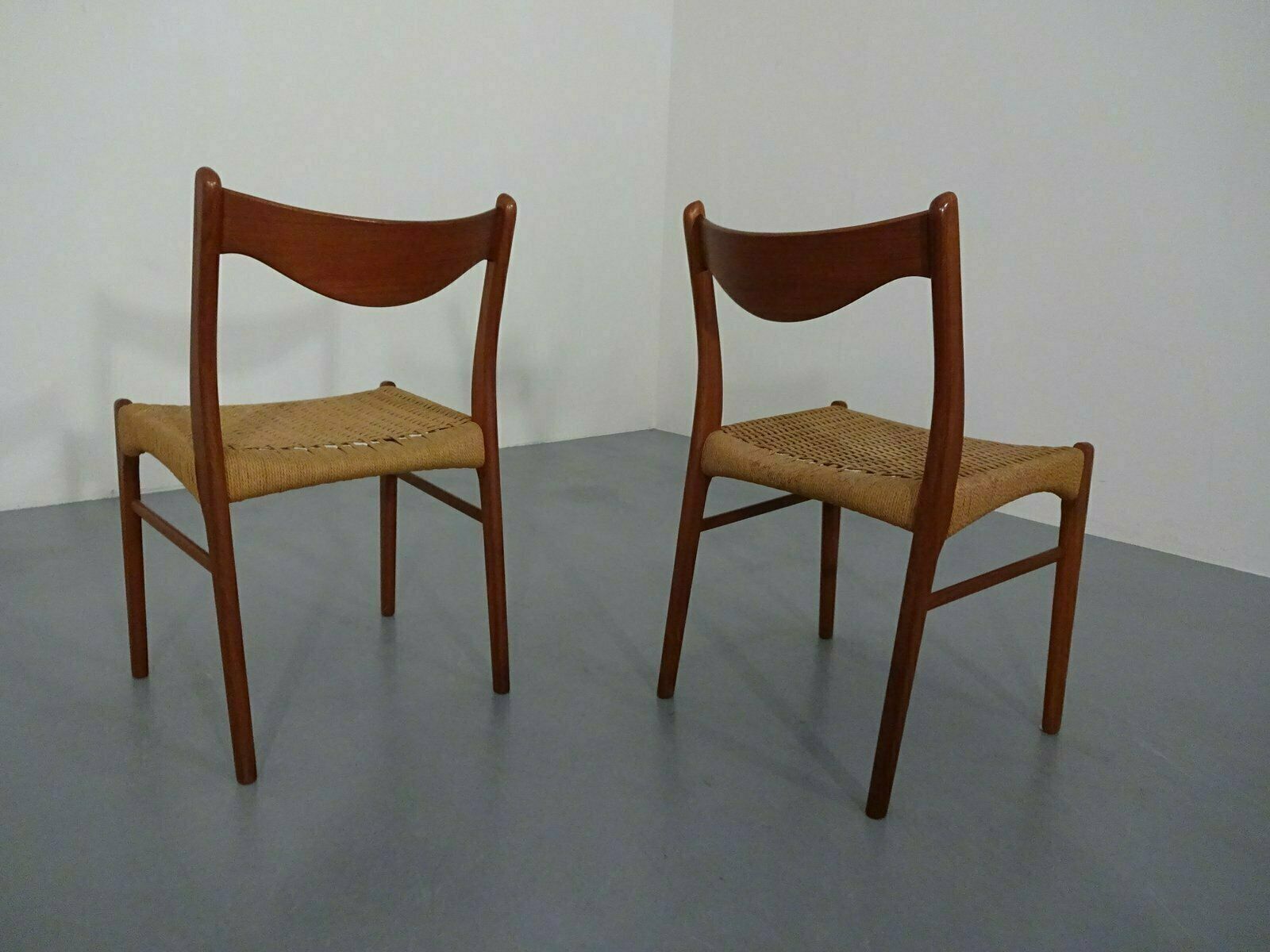 Teak & Paper Cord Dining Chairs By Ejner Larsen For Glyngore Stolefabrik, 1960s, Set Of 2 photo buy