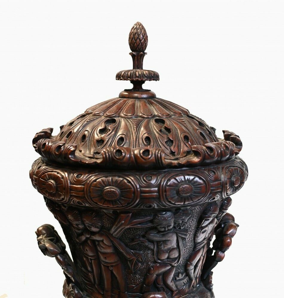 photo for sale Pair Monumental Carved Italian Urns Campana Grand Tour Planters