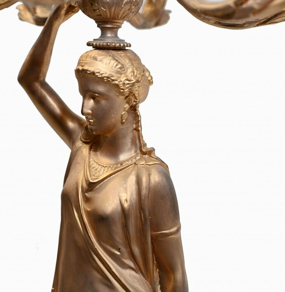 photo furniture Pair French Gilt Candelabras Female Maiden Figural Candles