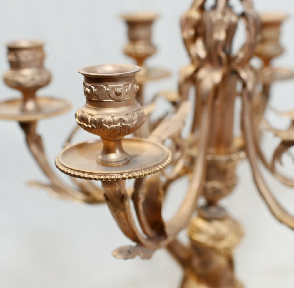 photo for sale Pair French Gilt Candelabras Female Maiden Figural Candles