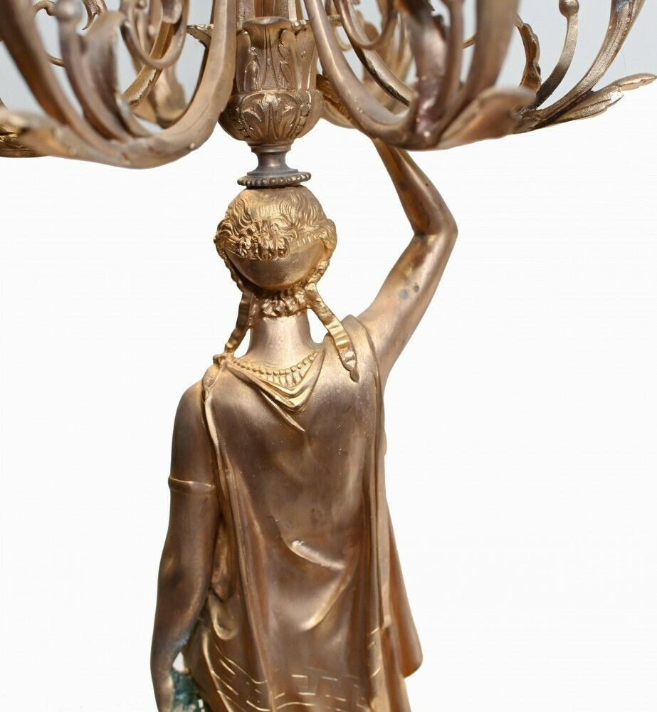 photo vintage Pair French Gilt Candelabras Female Maiden Figural Candles