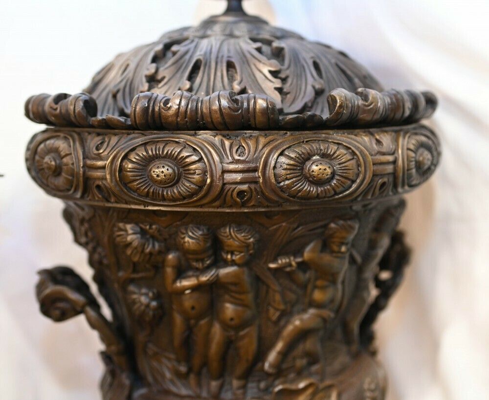 Pair Large Bronze Urns Monumental Campana Cherub After Clodion photo Home Decor