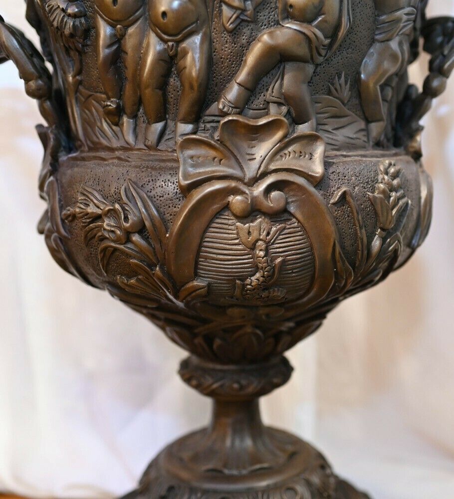 Pair Large Bronze Urns Monumental Campana Cherub After Clodion photo buy