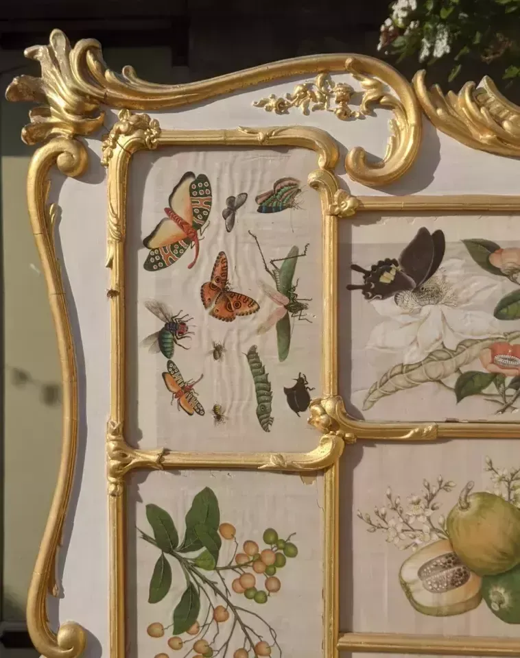 Superb Hand Painted Gilt Wood Dressing Screen With Chinese Paintings photo 1350.0