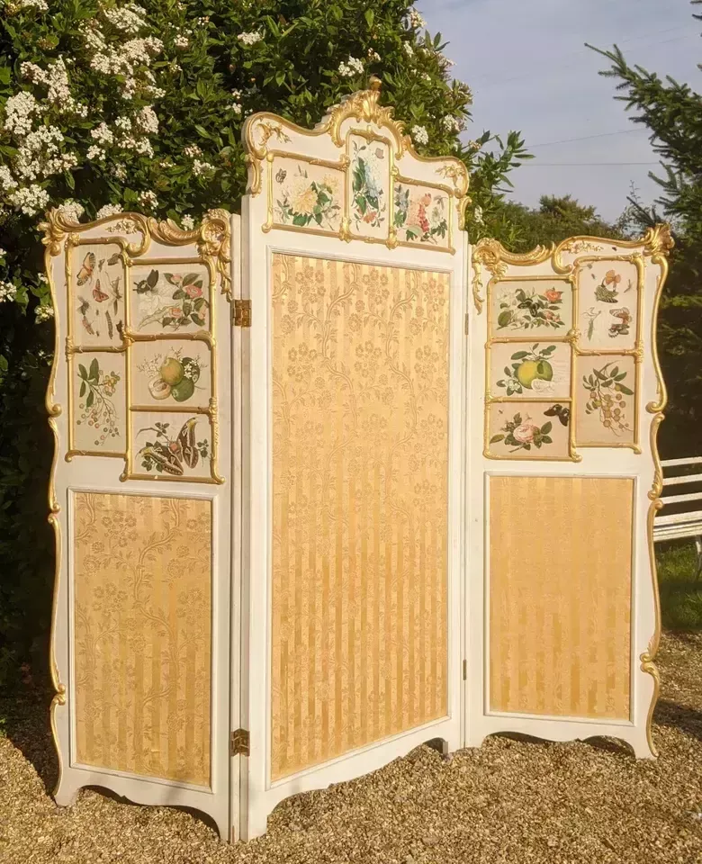 Home Decor Superb Hand Painted Gilt Wood Dressing Screen With Chinese Paintings photo