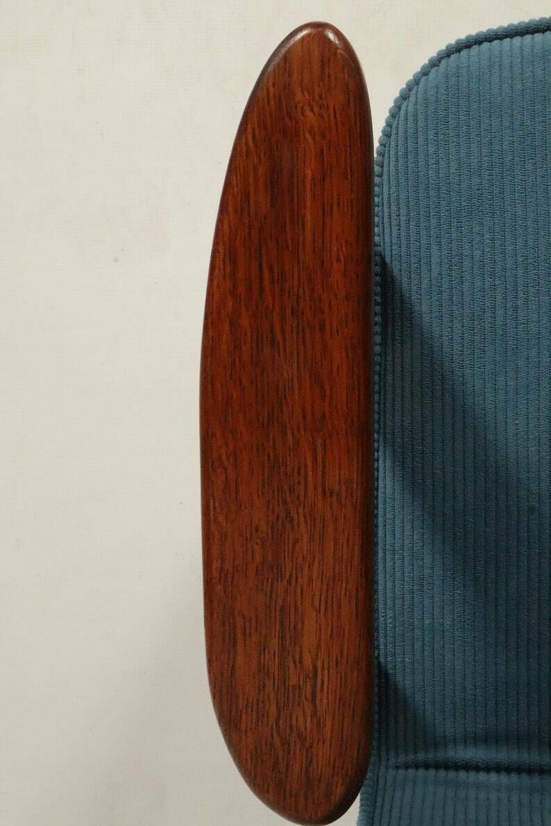Mid Century Fauteuil Marineblauw Corduroy Fluweel Bekleding Lounge Chair, Jaren 1960 photo vintage