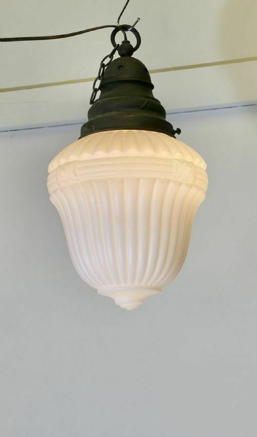 Large Victorian Arts And Crafts Opalescent Ceiling Pendant Light photo for sale