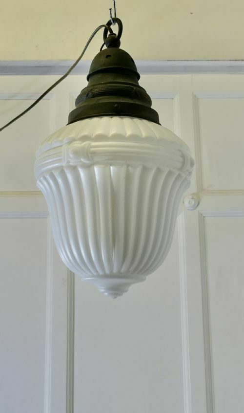Large Victorian Arts And Crafts Opalescent Ceiling Pendant Light photo vintage