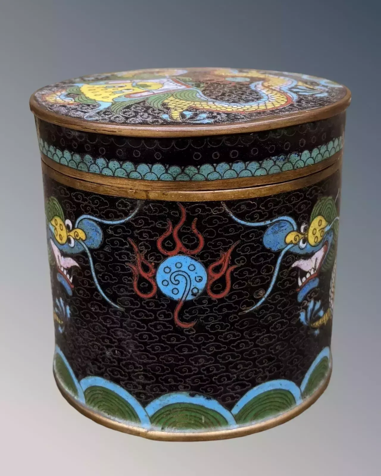 Antique Chinese Cloisonne Dragon Pot And Cover photo 165.0