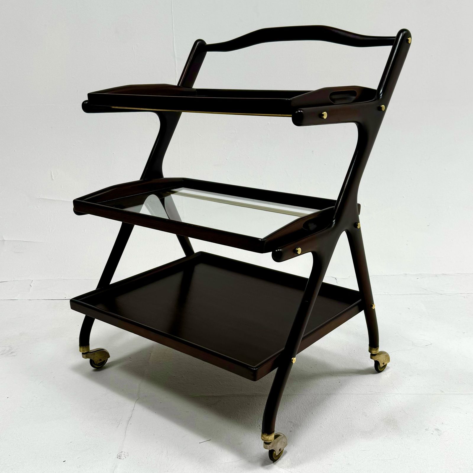 1950s Italian Cesare Lacca Mahgany Bar Cart photo vintage