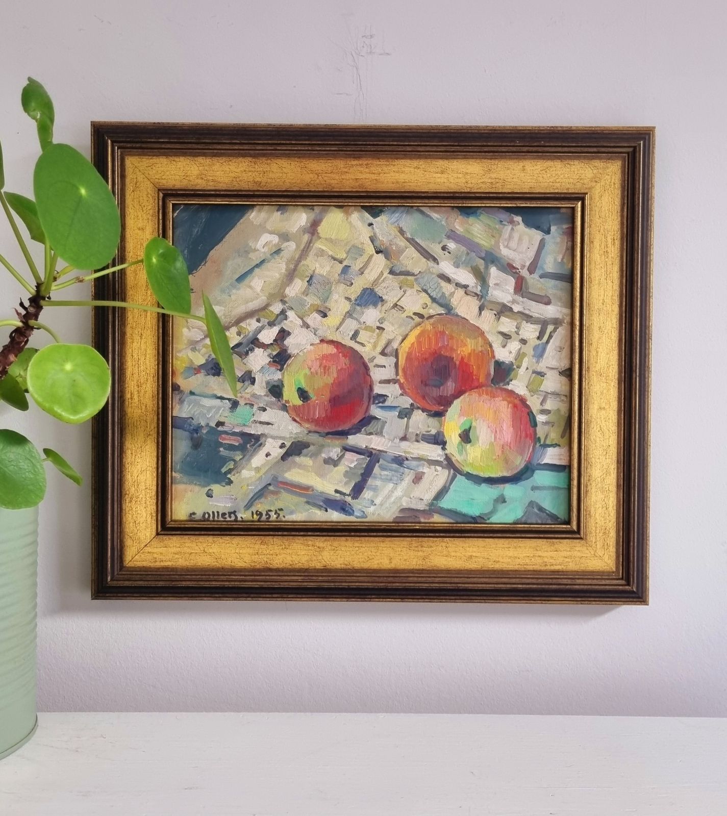 Rosy Apples Swedish Mid Century Oil On Canvas By Edvin Ollers (1888 1959)