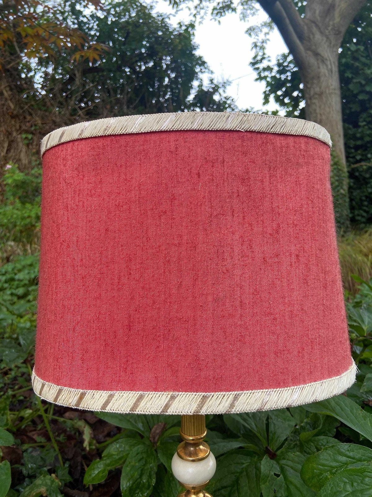 Retro Tall White Onyx Lamp With Brass Detail And An Original Oval Retro Shade photo furniture