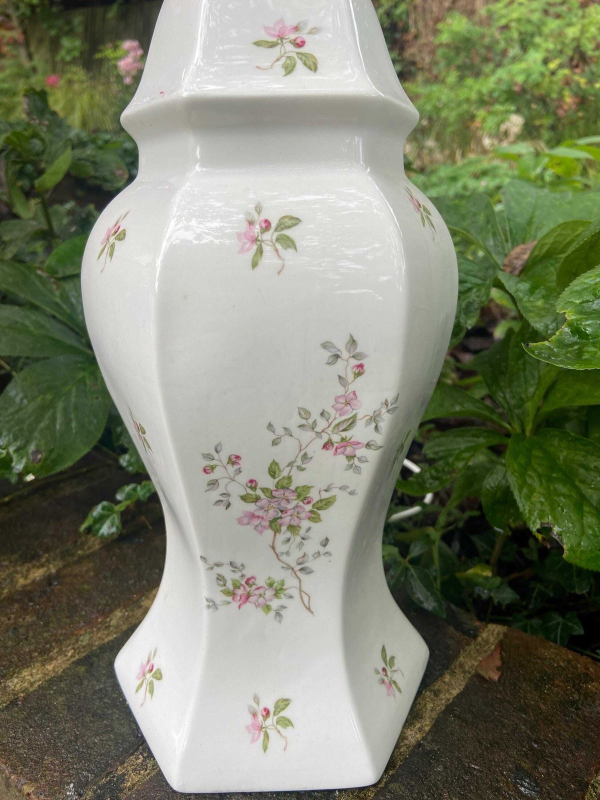 Classic Vintage Ginger Jar, Mock Oriental Ceramic Table Lamp With Flowers   Working photo for sale