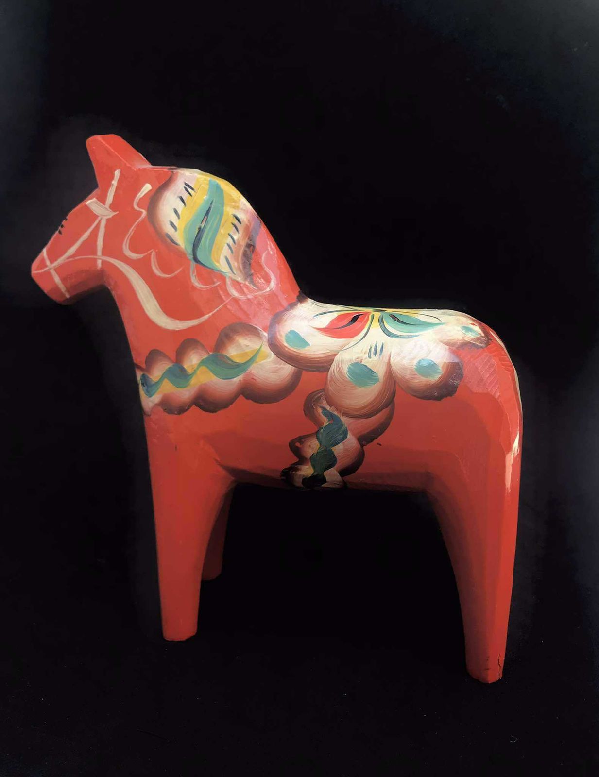 Dala Horse Wooden Figurine Swedish By Nils Olsson 15 Cm Original Sticker Scandinavian Modern Hand Painted Scandinavian Design Red Wood photo 124.0