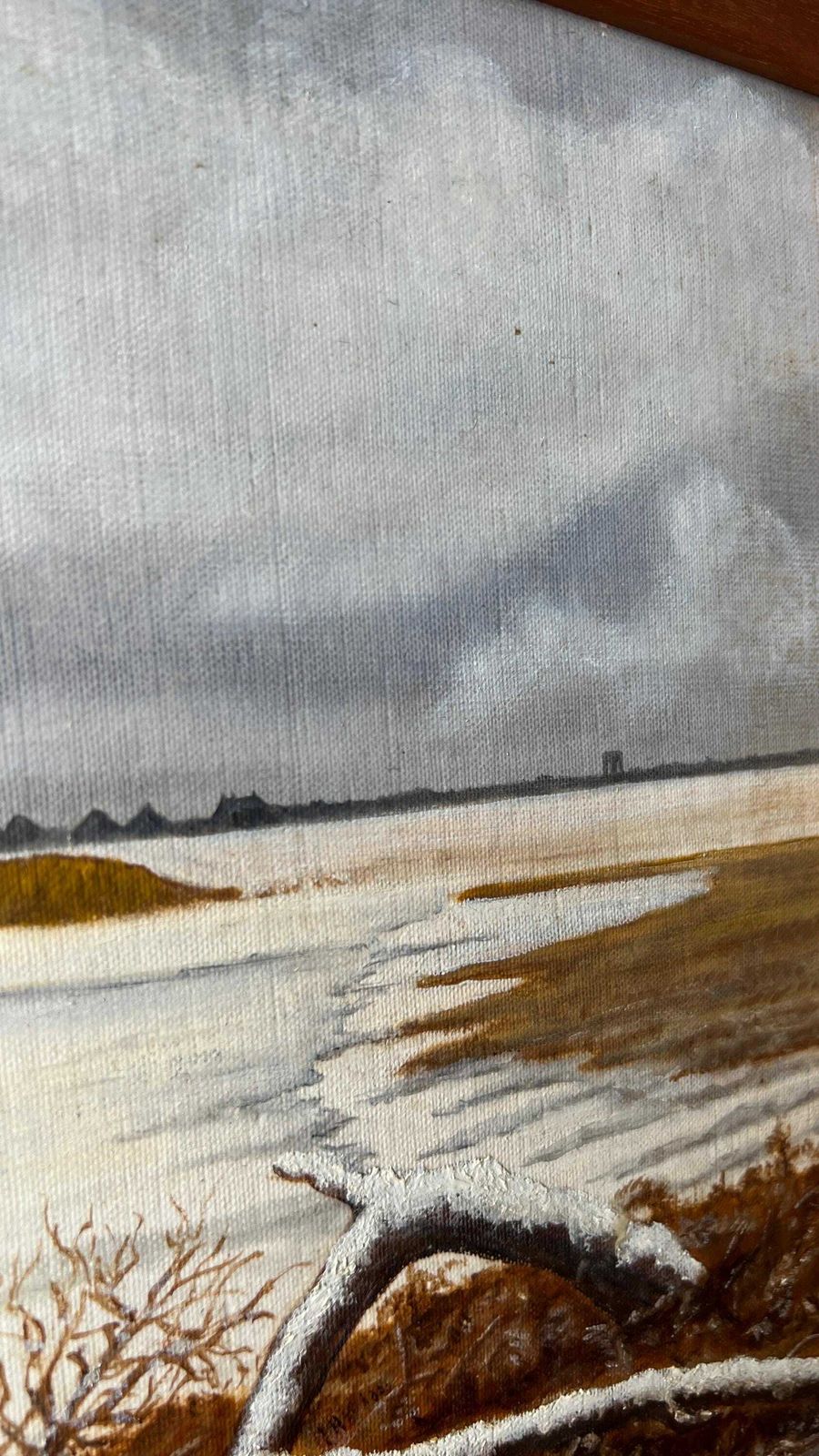 1974 Signed Vintage Oil Painting Depicting Sea Shore In Winter photo buy