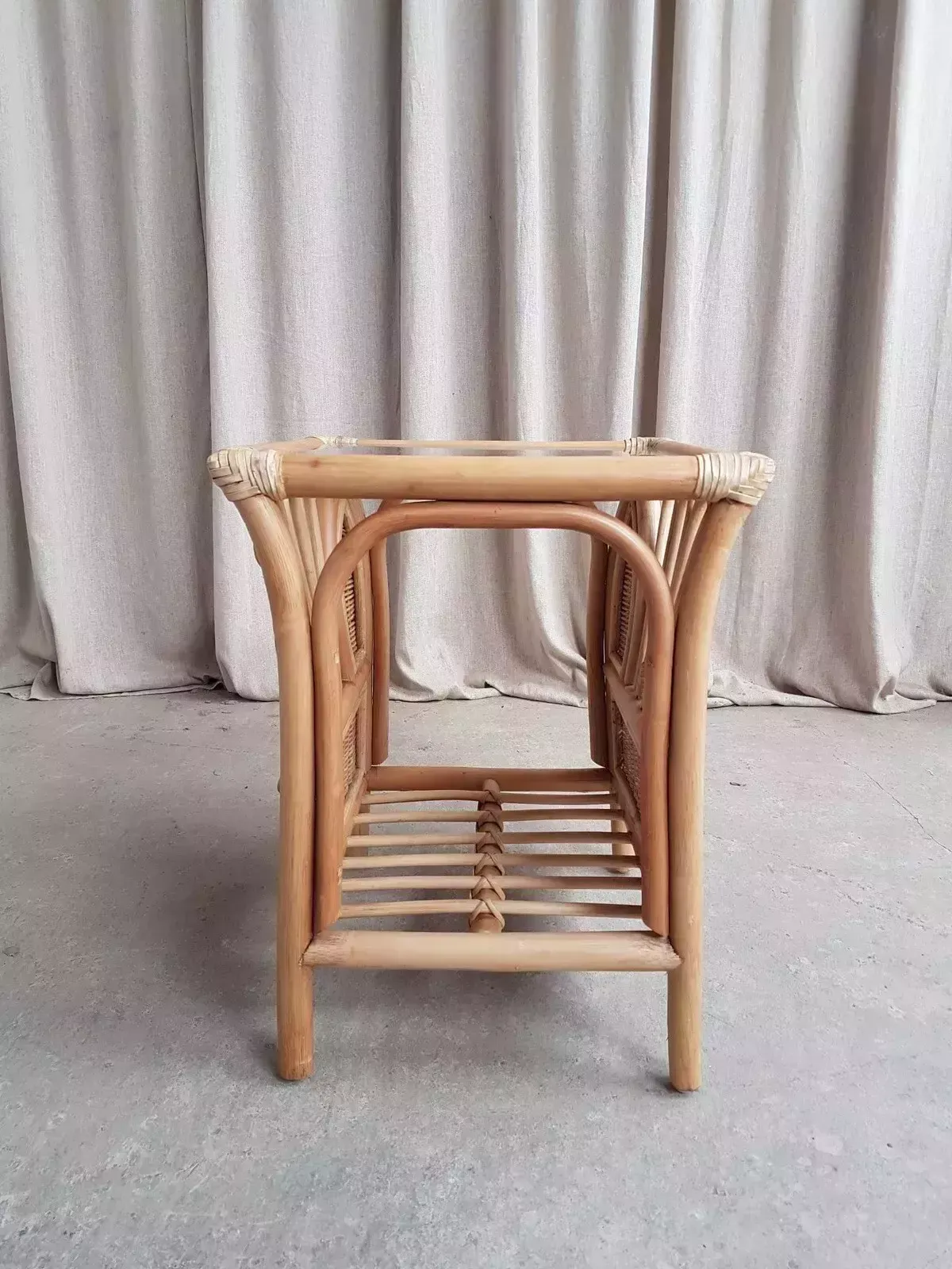 Vtg Late Mid Century Bamboo Wicker Side Table Scandi Retro R581 photo for sale