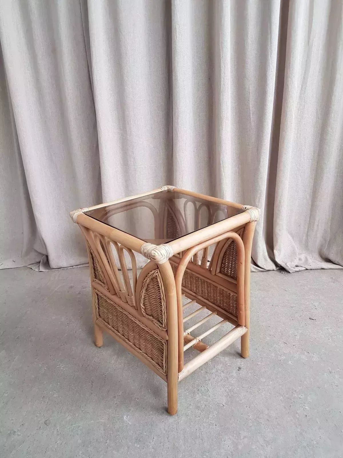 Vtg Late Mid Century Bamboo Wicker Side Table Scandi Retro R581 photo Furniture