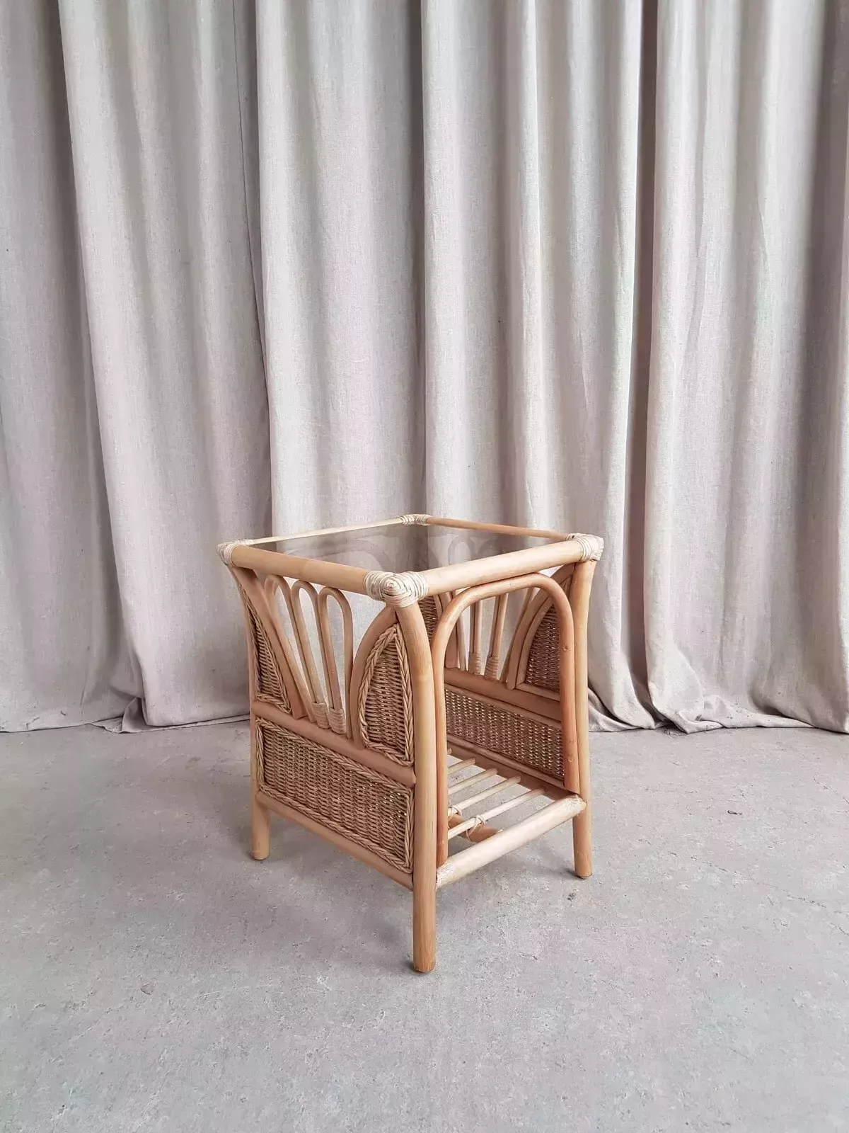 Vtg Late Mid Century Bamboo Wicker Side Table Scandi Retro R581 photo 86.25