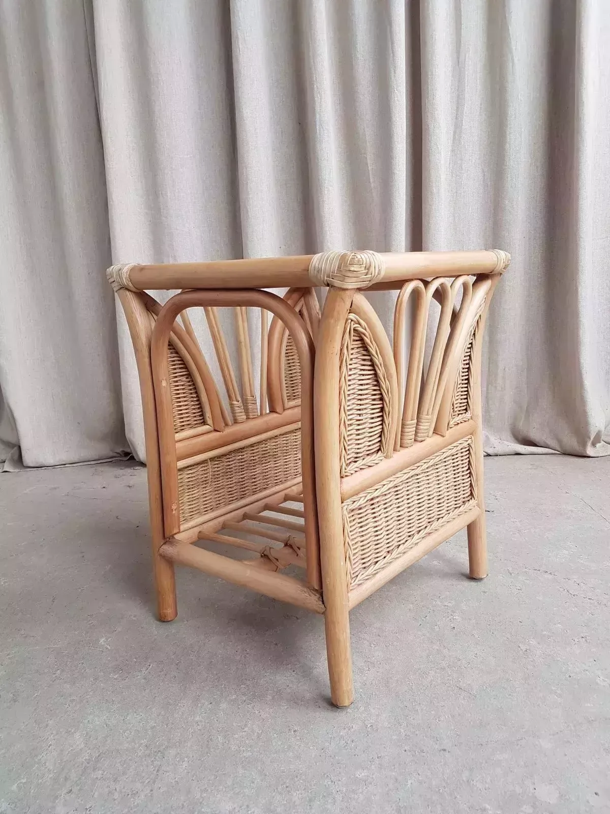Vtg Late Mid Century Bamboo Wicker Side Table Scandi Retro R581 photo vinterior
