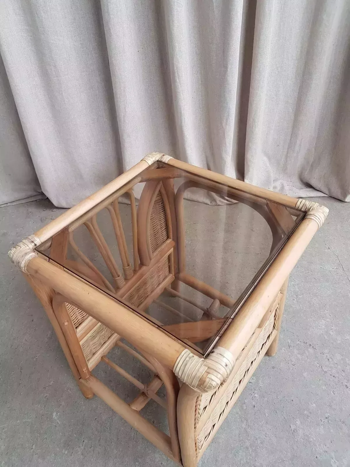 Vtg Late Mid Century Bamboo Wicker Side Table Scandi Retro R581 photo vintage