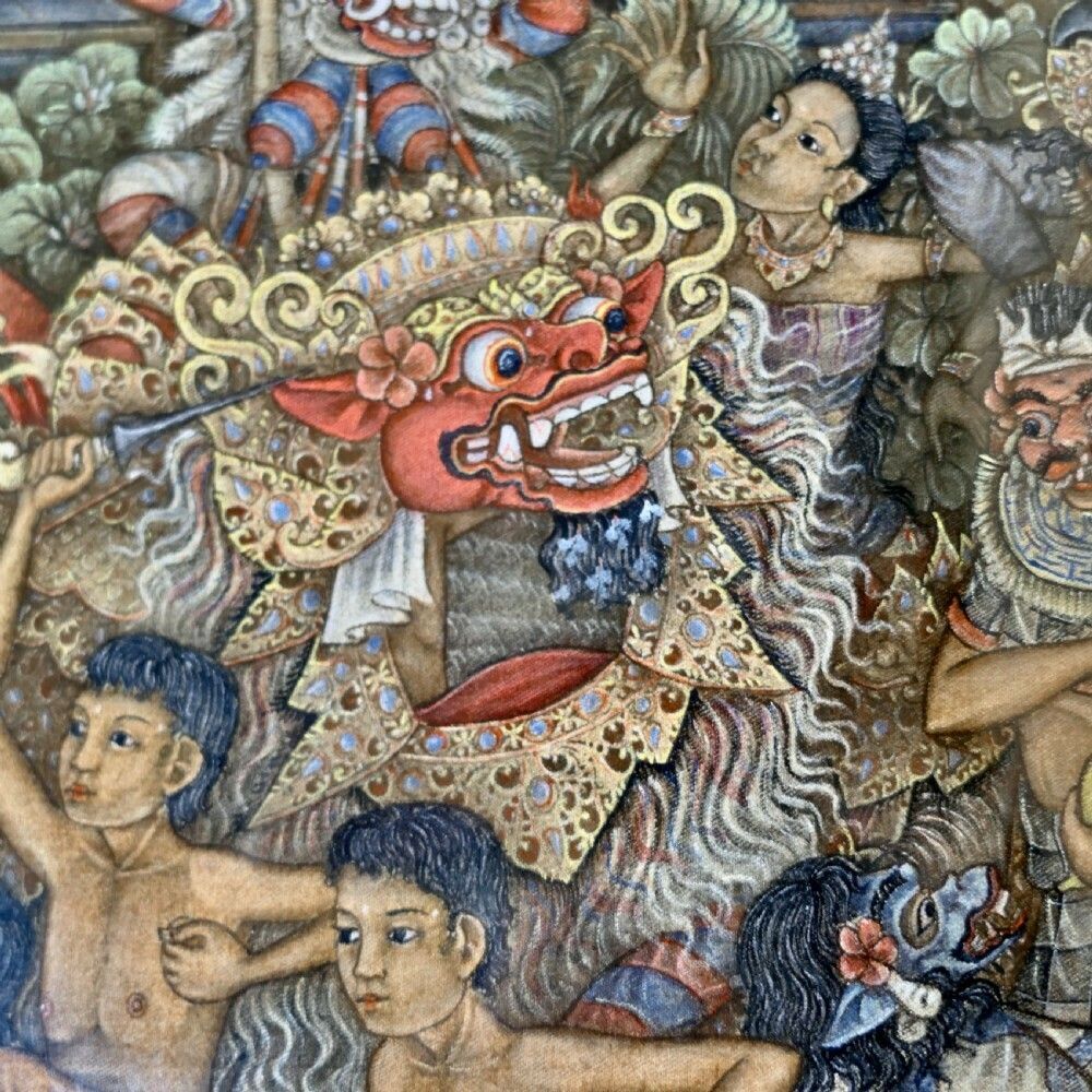 Mythical Balinese Painting In Original Carved Frame By W Rejamus photo 720.0